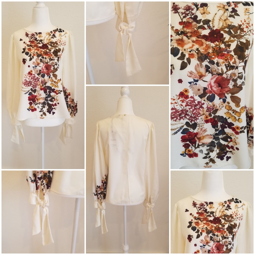 Cream Floral Zara Long Sleeve Blouse